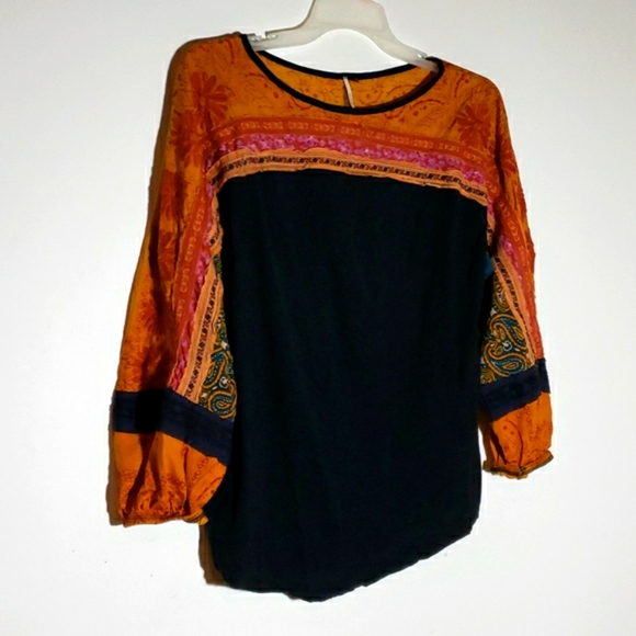 Free People Tripoli High Low Top in Black and Orange, Size xs - Picture 10 of 15